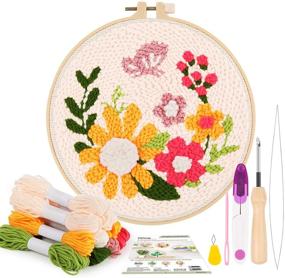 img 4 attached to 🧵 Pleione Punch Needle Embroidery Starter Kits with Instructions, Floral Pattern Fabric, Yarns, Embroidery Hoops, and Threader Tools - Ideal for Kids and Adults Beginners