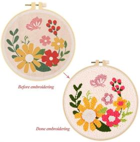 img 2 attached to 🧵 Pleione Punch Needle Embroidery Starter Kits with Instructions, Floral Pattern Fabric, Yarns, Embroidery Hoops, and Threader Tools - Ideal for Kids and Adults Beginners