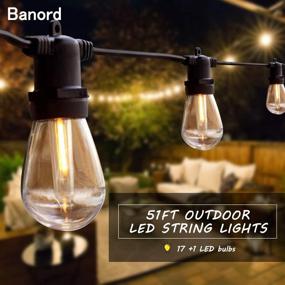 img 3 attached to ✨ Banord 51FT Outdoor Shatterproof LED String Lights: Waterproof, Dimmable Vintage Patio Lights for Wedding Party - 17 Hanging Sockets with 18 x LED Bulb Garden Light String