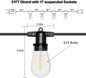 img 2 attached to ✨ Banord 51FT Outdoor Shatterproof LED String Lights: Waterproof, Dimmable Vintage Patio Lights for Wedding Party - 17 Hanging Sockets with 18 x LED Bulb Garden Light String