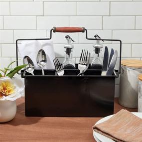 img 3 attached to Farmhouse Metal Utensil Caddy: Stylish Kitchen Organizer (Black, 13.7 x 5.5 In)