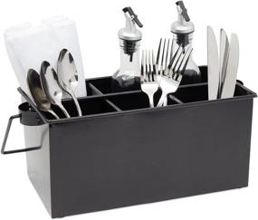 img 1 attached to Farmhouse Metal Utensil Caddy: Stylish Kitchen Organizer (Black, 13.7 x 5.5 In)