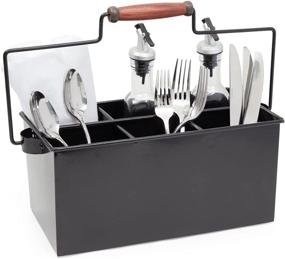 img 2 attached to Farmhouse Metal Utensil Caddy: Stylish Kitchen Organizer (Black, 13.7 x 5.5 In)