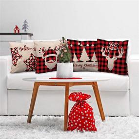 img 1 attached to 🦌 Whaline Set of 4 Christmas Pillow Covers - Red Black Scottish Buffalo Checkers Plaid, Santa Reindeer Snow X-mas Tree Cushion Covers, Cotton Linen Sofa Bed Decoration (18" x 18")