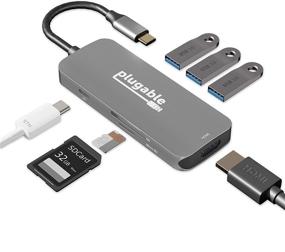 img 4 attached to Versatile 7-in-1 USB C Hub Adapter: Compatible with MacBook Pro, Windows, Chromebook, Dell XPS, Thunderbolt 3 and More - Includes 4K HDMI, 3 USB 3.0, SD & microSD Card Reader, and 87W Charging