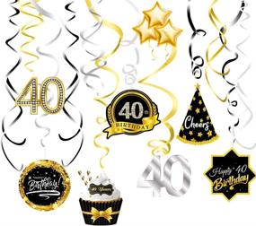 img 4 attached to Vibrant 40th Birthday Decor: 16pcs Ceiling Hanging Swirls in Silver, Black & Gold, Party Streamers & Supplies