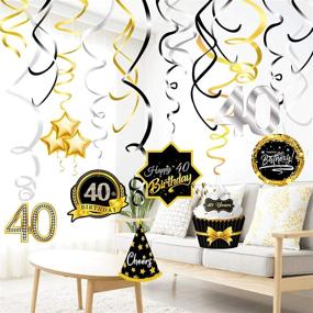 img 2 attached to Vibrant 40th Birthday Decor: 16pcs Ceiling Hanging Swirls in Silver, Black & Gold, Party Streamers & Supplies