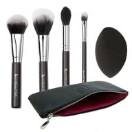 👩 beauty junkees contour highlighter makeup brush set: 5pc kit with case, blender sponge, and soft synthetic vegan brushes for full face contouring, sculpting, and highlighting with powder and cream cosmetics logo