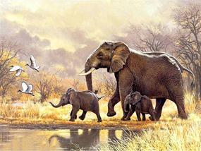 img 4 attached to 🐘 Rovepic 5D Diamond Painting Kit: Exquisite African Elephant Family Round Full Drill - DIY Paint with Diamonds Art, Forest Lake Crystal Rhinestone Cross Stitch - Home & Office Wall Crafts Decorations 12×16 Inch