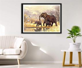 img 1 attached to 🐘 Rovepic 5D Diamond Painting Kit: Exquisite African Elephant Family Round Full Drill - DIY Paint with Diamonds Art, Forest Lake Crystal Rhinestone Cross Stitch - Home & Office Wall Crafts Decorations 12×16 Inch