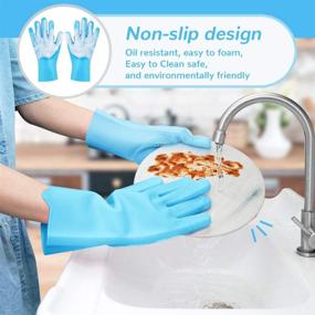 img 3 attached to Meidong Silicone Dishwashing Gloves with Bristles Cleaning Brush, Heat Resistant and Sponge Scrubbers for Kitchen Cleaning, Housework, Bathroom, Bathing, and Car Washing - Upgrade Version