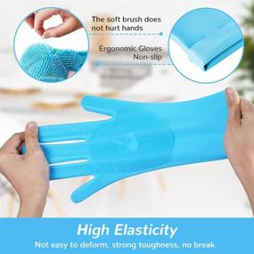img 1 attached to Meidong Silicone Dishwashing Gloves with Bristles Cleaning Brush, Heat Resistant and Sponge Scrubbers for Kitchen Cleaning, Housework, Bathroom, Bathing, and Car Washing - Upgrade Version