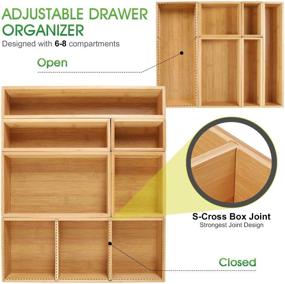 img 2 attached to 📦 Efficiently Organize Your Kitchen and Office with Kootek Adjustable Bamboo Drawer Organizers - 6-Piece Cutlery Silverware Holder, Storage Bins with Removable Dividers for Desk, Closet, Bathroom