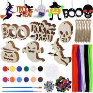 aneco 423 pieces halloween diy wooden slices gift tags kits wood cutouts for crafting decorate ornaments - includes hemp ropes and diy tools for holiday diy logo