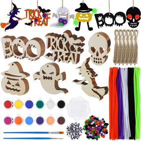 img 4 attached to Aneco 423 Pieces Halloween DIY Wooden Slices Gift Tags Kits Wood Cutouts for Crafting Decorate Ornaments - Includes Hemp Ropes and DIY Tools for Holiday DIY