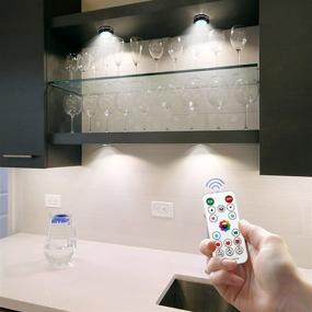 img 1 attached to 💡 MFOX Under Cabinet Led Lighting: Remote Control RGB Color Changing Dimmable Puck Lights, 3 Pack