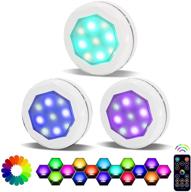 💡 mfox under cabinet led lighting: remote control rgb color changing dimmable puck lights, 3 pack логотип