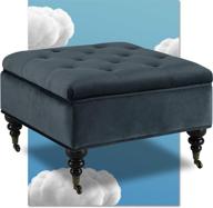 😍 serta abbot square tufted ottoman with storage, casters, compact size, hinged lid, tool-free assembly, velvet upholstery, dark blue logo