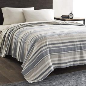 img 1 attached to 🛏️ Eddie Bauer Home Herringbone Collection Blanket - 100% Cotton, Lightweight & Breathable, Twin Blue Stripe - Easy Care, Machine Washable