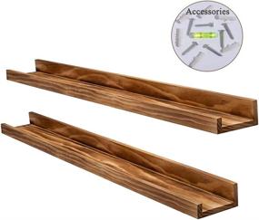 img 3 attached to 📷 36-inch Natural Wood Wall Ledge Display Shelf Set of 2- Floating Picture Shelves