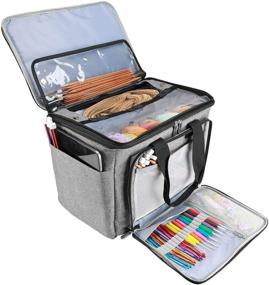 img 4 attached to 🧶 ProCase Knitting Bag: Organizer Tote with Cover and Divider for Projects, Needles, Crochet Hooks, Yarn - Grey