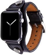 💼 konafei leather cuff bracelet for apple watch 38mm/40mm/41mm, stainless steel buckle vintage strap - compatible with iwatch series se/7/6/5/4/3/2/1 - jewelry accessory for men and women (black) logo