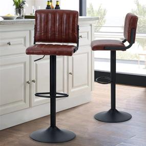 img 3 attached to 🪑 Sophia & William Set of 2 Counter Height Bar Stools - Adjustable Swivel Barstools with Backrest for Kitchen Pub, Modern PU Leather Dining Chairs, 300lbs Capacity, Reddish Brown