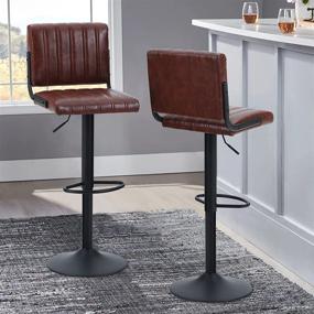 img 4 attached to 🪑 Sophia & William Set of 2 Counter Height Bar Stools - Adjustable Swivel Barstools with Backrest for Kitchen Pub, Modern PU Leather Dining Chairs, 300lbs Capacity, Reddish Brown