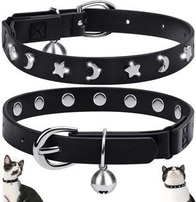 img 4 attached to 🐱 Adjustable Length Leather Safety Cat Collar with Elastic Belt - 7 to 10 Inches