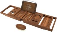 🛀 expandable teak bathtub tray with wine and book holder - premium wooden bath caddy for tub, includes free teak body brush logo