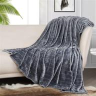 🛋️ bertte plush throw blanket: super soft fuzzy warmth, lightweight and cozy - 330 gsm decorative stripe design for bed or couch in dark grey - 50"x 60 logo