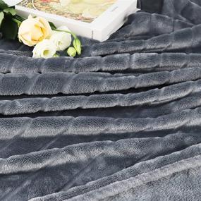 img 2 attached to 🛋️ Bertte Plush Throw Blanket: Super Soft Fuzzy Warmth, Lightweight and Cozy - 330 GSM Decorative Stripe Design for Bed or Couch in Dark Grey - 50"x 60