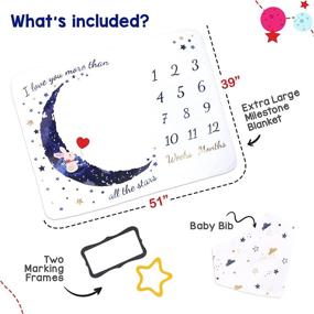 img 3 attached to 🌙 90210 Baby Milestone Blanket – Capture baby's precious moments with this 50x40-inch Soft Fleece Milestone Blanket, including Bib & Frames – A perfect Gender Neutral Baby Grow Chart Blanket for Nursery Décor and Baby Shower Gifts (Moon)