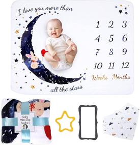 img 4 attached to 🌙 90210 Baby Milestone Blanket – Capture baby's precious moments with this 50x40-inch Soft Fleece Milestone Blanket, including Bib & Frames – A perfect Gender Neutral Baby Grow Chart Blanket for Nursery Décor and Baby Shower Gifts (Moon)