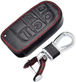 img 4 attached to 🔑 Protective Black Leather Key Chain Case for Dodge Jeep Grand Cherokee Charger Dart Challenger Durango Journey 5 Buttons Remote Smart Key Fob