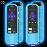 🔵 glow blue silicone protective case for tcl roku tv steaming stick 3600r remote - shock proof, anti-slip replacement sleeve logo