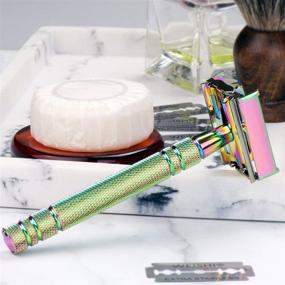 img 1 attached to 🦋 WEISHI Elegant Reusable Safety Razor with Long Handle and Rainbow Color Butterfly Open Design