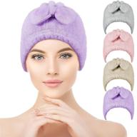 🎀 quick dry microfiber hair towels with bow-knot caps - set of 4 colors logo