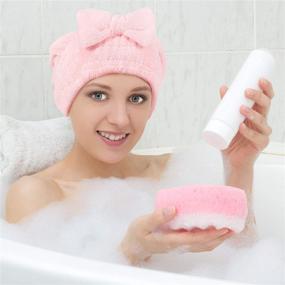 img 3 attached to 🎀 Quick Dry Microfiber Hair Towels with Bow-Knot Caps - Set of 4 Colors