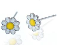 🌼 stylish sterling silver enamel cute daisy flower stud earrings for girls, teens, and women logo