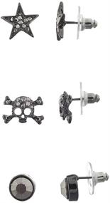 img 2 attached to 💀 Statement-Making Lux Accessories: Hematite Pave Punk Rock Skull Multi Earring Set (3PCS)