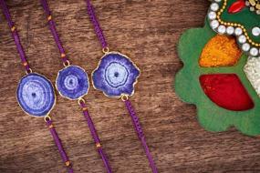 img 2 attached to Stunning Purple Designer Rakhi Bracelet for Brother - Traditional Agate Stone, Plastic-Free Packaging on Rakshabandhan