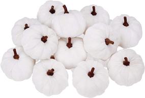 img 4 attached to 🎃 12 Pcs White Velvet Artificial Pumpkins: Perfect Thanksgiving, Fall Harvest & Halloween Decorations for Home & Farmhouse