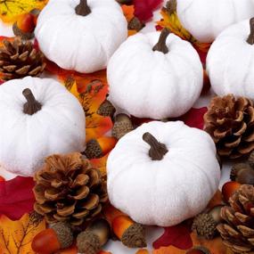 img 1 attached to 🎃 12 Pcs White Velvet Artificial Pumpkins: Perfect Thanksgiving, Fall Harvest & Halloween Decorations for Home & Farmhouse