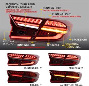 img 2 attached to 🚗 Enhance Your Honda Accord with VLAND Full LED Tail Lights - Dynamic Animation, Sequential Turn Signal, 3D Design - Pair of 4PCS (RED)