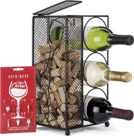 🍷 brentmoor 3-bottle wine rack and cork holder in black with wine charms included logo