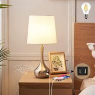 💡 modern touch table bedroom lamp with 3-way dimmable function and dual usb ports, white lampshade bedside lamp for living room, bedroom - includes 6w e26 dimmable bulb логотип