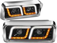 🚦 black amber turn signal projector headlights with dual led drl for 01-11 freightliner classic / 81-19 w900 by dna motoring logo