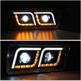 img 2 attached to 🚦 Black Amber Turn Signal Projector Headlights With Dual LED DRL for 01-11 Freightliner Classic / 81-19 W900 by DNA Motoring