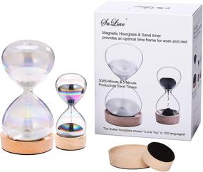 img 1 attached to ⏳ Hourglass Sand Timer Set - 60 Minute & 5 Minute with Colorful Glass and Wood Base - Perfect Desk Decor and Gift